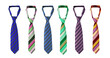 Strapped neckties in different colors, men's striped ties. Isolated on a trensparent background