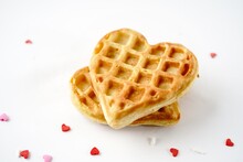 Homemade Heart Shaped Waffles Isolated On White Background | Valentine Heart Waffles