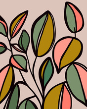 Warm Colored Abstract Ficus Plant Illustration