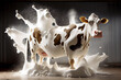Cow with splashing milk. generative ai
