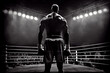 Boxer in the ring, view from back, defeated. generative AI