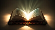 Holy Quran With Rays. Digital Ai Art
