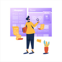 Wall Mural - a man searches job vacancy in newspaper vector illustration