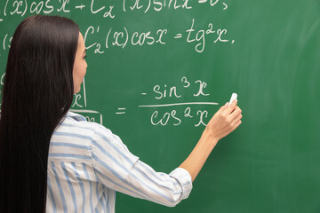 Wall Mural - Young teacher explaining mathematics at chalkboard in classroom