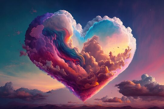 a valentine's day love cloud in the sky – a heart shaped cloud of colorful abstract beauty generativ