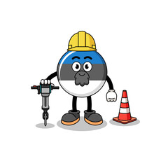 Wall Mural - Character cartoon of estonia flag working on road construction