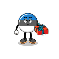 Poster - estonia flag mascot illustration giving a gift