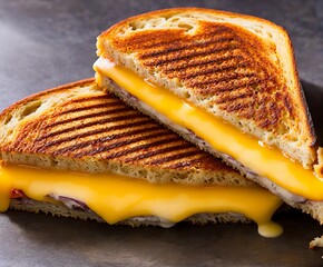 grillen cheese sandwich with ham and cheese and vegetables.