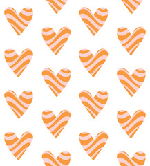 Wall Mural - Vector seamless pattern of retro groovy striped heart isolated on white background