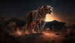 Leopard prowling in the night with an illuminated background (generative AI)