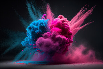 Wall Mural - Explosion of colored powder isolated on black background. Abstract colored background, image ai midjourney generated