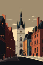 Old town of Riga, Latvia. Vector illustration in flat style