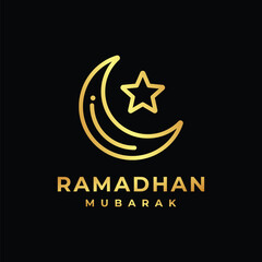 Wall Mural - Islamic crescent star outline logo vector. Crescent moon logo. Islamic logo. Ramadan logo