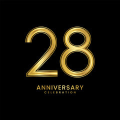 28th Anniversary celebration. Anniversary logo design with golden color for anniversary celebration event. Logo Vector Template Illustration