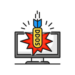 Aufkleber - Distributed ddos attack by rocket vector line icon