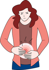 illustration of woman having stomach ache holding her stomach