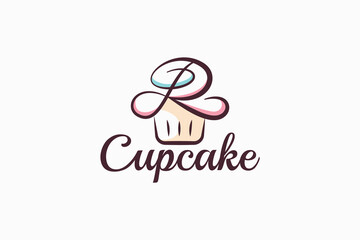 Canvas Print - r cupcake logo with a combination of stylist cupcake and letter r for any business, especially for bakeries, cakeries, cafe, etc.