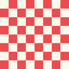Red And White Chessboard Background.Chess Pieces Seamless Pattern. Flat Style Chess .

