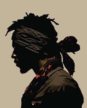 A silhouette of a black man with dreadlock hair African-American isolated illustrations