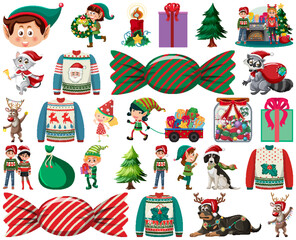 Wall Mural - Christmas characters and elements set