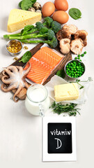 Sticker - Foods rich in vitamin D. Healthy foods containing vitamin D.