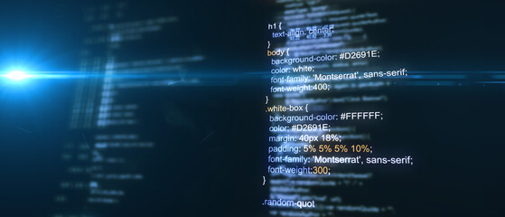 Technological background. Software source code. Program code. Programming code on virtual screen. Illustration.