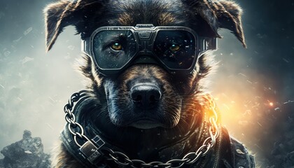 Creative 4k high resolution wallpaper art of a dog inspired by game movie with Futuristic and post-apocalyptic settings with advanced technology and cyborgs by Photography (generative AI)