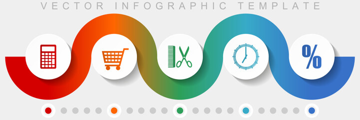 Poster - Shopping infographic vector template with icon set, miscellaneous icons such as calculator, cart, barber, clock and percent for webdesign and mobile applications