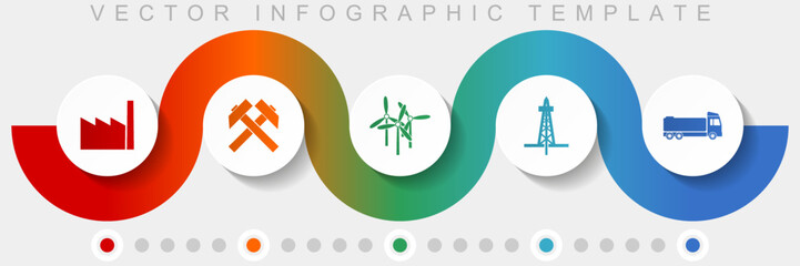 Fototapete - Industry and technology infographic vector template with icon set, miscellaneous icons such as factory, mining, wind energy, oil and truck for webdesign and mobile applications