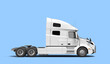 White semi truck with black inserts with carrying capacity of up to five tons side view 3d render on blue background