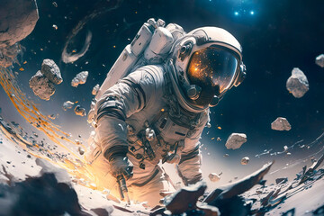 Wall Mural - Astronaut in space on a new planet background with the colorful space , Generative ai