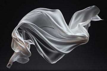 Flying white wavy silk satin cloth, black background texture, 3d illustration 