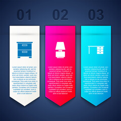 Sticker - Set Furniture nightstand, Table lamp and Office desk. Business infographic template. Vector