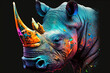 Portrait vom Nashorn mit bunten Farben, generative AI