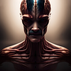 Wall Mural - Portrait of a Humanoid alien. Digital illustration. Generative AI.