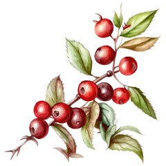 Poster - Hand drawn watercolor painting cranberries on white background. Hand-drawn illustration isolated on white background in boho style.