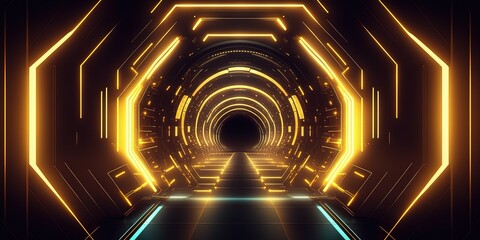 Wall Mural - Artificial Intelligence Background with Tunnel Neon Glow