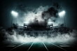 © Designkuy - American football stadium field with smoke and neon background, generated with computer, suitable for background design, flayer, brosur, ad, booklets and leaflets.
