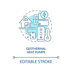 Wall Mural - Geothermal heat pumps blue concept icon. Water circulation. Type of geothermal energy abstract idea thin line illustration. Isolated outline drawing. Editable stroke. Arial, Myriad Pro-Bold fonts used