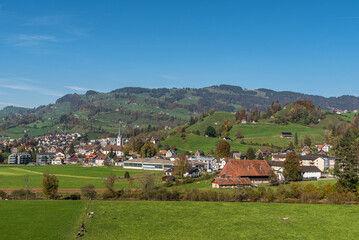 View of the village Nesslau, Toggenburg region, Canton Sankt Gallen, Switzerland