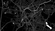 Cambridge map, the UK. Background black and white map with roads and railways, parks and rivers.