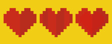 A Set Red Pixel Silhouette In The Form Of A Hearton A Yellow Background.