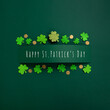 Green Clover Leaves Shamrocks on Green Background. St. Patrick's Day Holiday Concept.