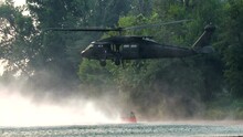Miren, Nova Gorica, Slovenia - July 21, 2022: Slovak Air Force Helicopter Helps Slovenian Firefighters Extinguishing The Extensive Fire In The Slovenian Italian Area Of Karst. Here Loading Water From 