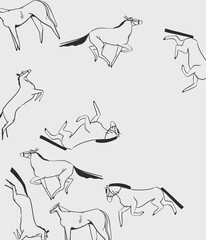 Wall Mural - hand drawn abstract vector graphic clipart illustration boho country horses composition.wild western