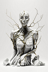 Abstract modern design gold and marble statue sculpture. Designed using generative ai. 