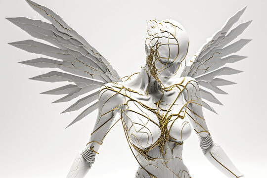Wall Mural -  - marble and gold abstract statue. modern sculpture. Designed using generative ai