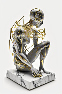 Wall Mural -  - marble and gold abstract statue. modern sculpture. Designed using generative ai