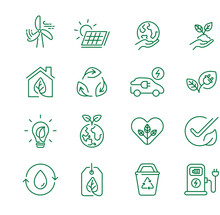 Eco Friendly Ecology Symbol Line Icon Set Environment Related Nature Recycle Outline Vector Sign Collection Green Illustration Graphic Design