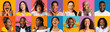 Multiracial young people showing happiness, collection of photos